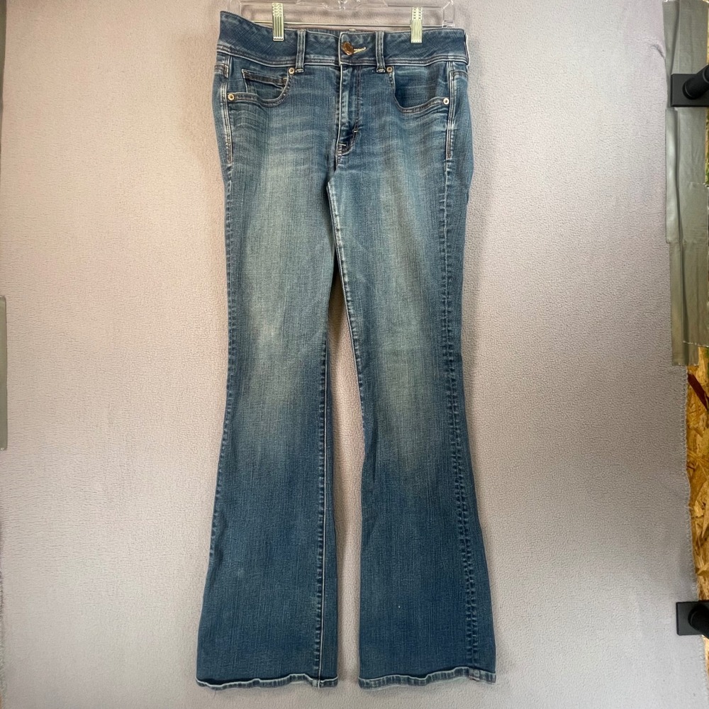 American Eagle Jeans Women 8 Long Blue Kick Boot Super Stretch Mid Rise Bootcut